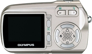 Olympus's D-590 Zoom digital camera. Courtesy of Olympus, with modifications by Michael R. Tomkins. Click for a bigger picture!