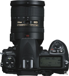 Nikon's D200 digital SLR. Courtesy of Nikon, with modifications by Michael R. Tomkins. Click for a bigger picture!