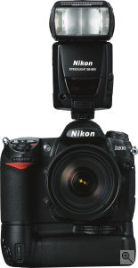 Nikon's D200 digital SLR. Courtesy of Nikon, with modifications by Michael R. Tomkins. Click for a bigger picture!