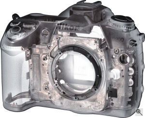 Nikon's D200 digital SLR. Courtesy of Nikon, with modifications by Michael R. Tomkins. Click for a bigger picture!