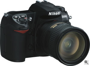 Nikon's D200 digital SLR. Courtesy of Nikon, with modifications by Michael R. Tomkins. Click for a bigger picture!