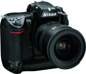Nikon's D2Hs digital camera. Courtesy of Nikon, with modifications by Michael R. Tomkins. Click for a bigger picture!