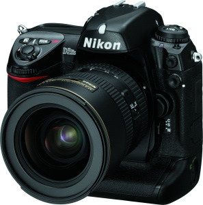 Nikon's D2Hs digital camera. Courtesy of Nikon, with modifications by Michael R. Tomkins. Click for a bigger picture!