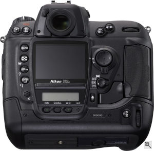 Nikon's D2Xs digital SLR. Courtesy of Nikon, with modifications by Michael R. Tomkins. Click for a bigger picture!