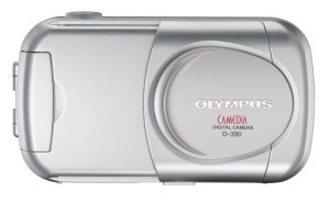 Olympus' D-390 digital camera. Courtesy of Olympus, with modifications by Michael R. Tomkins. Click for a bigger picture!