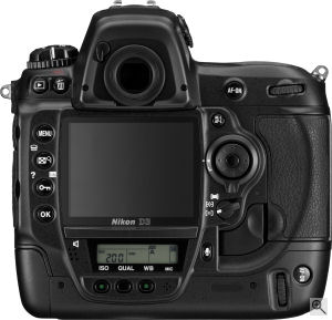 Nikon's D3 digital SLR. Courtesy of Nikon, with modifications by Michael R. Tomkins. Click for a bigger picture!