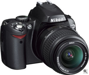 Nikon's D40X digital SLR. Courtesy of Nikon, with modifications by Michael R. Tomkins. Click for a bigger picture!