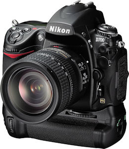 Nikon's D700 digital SLR. Courtesy of Nikon, with modifications by Michael R. Tomkins. Click for a bigger picture!