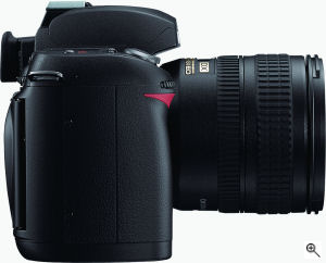 Nikon's D70s digital SLR. Courtesy of Nikon, with modifications by Michael R. Tomkins. Click for a bigger picture!
