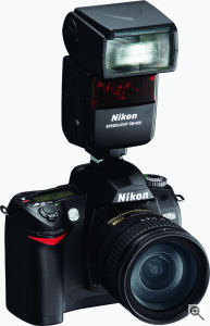 Nikon's D70s digital SLR. Courtesy of Nikon, with modifications by Michael R. Tomkins. Click for a bigger picture!