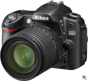 Nikon's D80 digital SLR. Courtesy of Nikon, with modifications by Michael R. Tomkins. Click for a bigger picture!