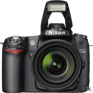 Nikon's D80 digital SLR. Courtesy of Nikon, with modifications by Michael R. Tomkins. Click for a bigger picture!