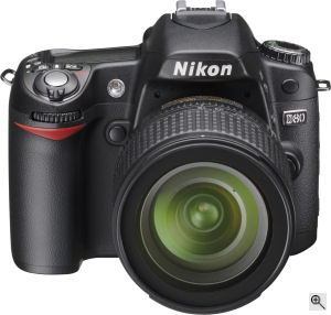 Nikon's D80 digital SLR. Courtesy of Nikon, with modifications by Michael R. Tomkins. Click for a bigger picture!