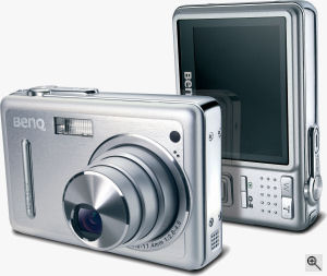 BenQ's DC-E600 digital camera. Courtesy of BenQ, with modifications by Michael R. Tomkins. Click for a bigger picture!