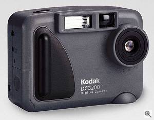 Kodak's DC3200 digital camera, front right quarter view. Courtesy of Eastman Kodak Co. - click for a bigger picture!