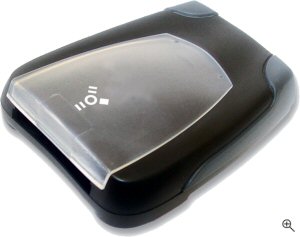 Delkin's FireWire eFilm reader. Courtesy of Delkin, with modifications by Michael R. Tomkins. Click for a bigger picture!