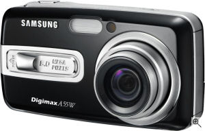 Samsung's Digimax A55W digital camera. Courtesy of Samsung, with modifications by Michael R. Tomkins. Click for a bigger picture!