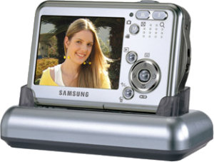 Samsung's Digimax i5 digital camera. Courtesy of Samsung, with modifications by Michael R. Tomkins.