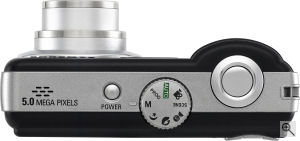 Samsung's Digimax S500 digital camera. Courtesy of Samsung, with modifications by Michael R. Tomkins. Click for a bigger picture!