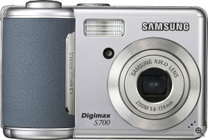 Samsung's Digimax S700 digital camera. Courtesy of Samsung, with modifications by Michael R. Tomkins. Click for a bigger picture!