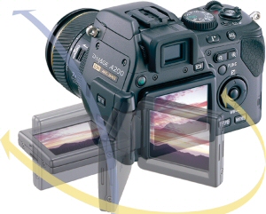 Konica Minolta's DiMAGE A200 digital camera. Courtesy of Konica Minolta, with modifications by Michael R. Tomkins. Click for a bigger picture!