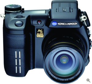 Konica Minolta's DiMAGE A2 digital camera. Courtesy of Konica Minolta, with modifications by Michael R. Tomkins. Click for a bigger picture!