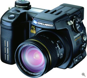 Konica Minolta's DiMAGE A2 digital camera. Courtesy of Konica Minolta, with modifications by Michael R. Tomkins. Click for a bigger picture!