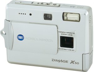 Konica Minolta's DiMAGE X50 digital camera. Courtesy of Konica Minolta, with modifications by Michael R. Tomkins. Click for a bigger picture!