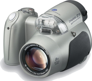 Konica Minolta's DiMAGE Z20 digital camera. Courtesy of Konica Minolta, with modifications by Michael R. Tomkins. Click for a bigger picture!