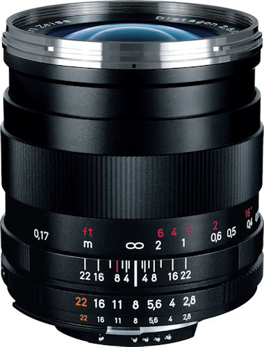 Side view of the Carl Zeiss Distagon T* 2,8/25 ZF.2 lens for F bayonet mount. Photo provided by Carl Zeiss AG. Click for a bigger picture!