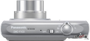 Panasonic's Lumix DMC-FX33 digital camera. Courtesy of Panasonic, with modifications by Michael R. Tomkins. Click for a bigger picture!