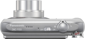 Panasonic's Lumix DMC-FX55 digital camera. Courtesy of Panasonic, with modifications by Michael R. Tomkins. Click for a bigger picture!