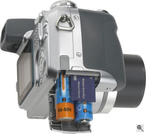 Sony's Cyber-shot DSC-H2 digital camera. Courtesy of Sony, with modifications by Michael R. Tomkins. Click for a bigger picture!