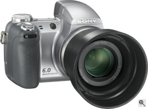 Sony's Cyber-shot DSC-H2 digital camera. Courtesy of Sony, with modifications by Michael R. Tomkins. Click for a bigger picture!