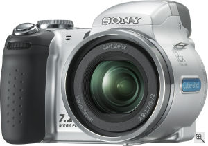 Sony's Cyber-shot DSC-H5 digital camera. Courtesy of Sony, with modifications by Michael R. Tomkins. Click for a bigger picture!