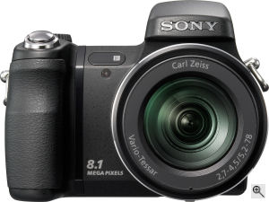 Sony's Cyber-shot DSC-H7 digital camera. Courtesy of Sony, with modifications by Michael R. Tomkins. Click for a bigger picture!