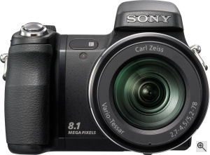 Sony's Cyber-shot DSC-H9 digital camera. Courtesy of Sony, with modifications by Michael R. Tomkins. Click for a bigger picture!
