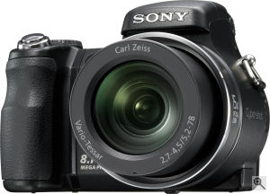 Sony's Cyber-shot DSC-H9 digital camera. Courtesy of Sony, with modifications by Michael R. Tomkins. Click for a bigger picture!