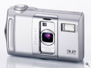 Sanyo's Xacti DSC-J1 digital camera. Courtesy of Sanyo Japan, with modifications by Michael R. Tomkins. Click here for a bigger picture!