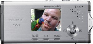 Sony's Cyber-shot DSC-L1 digital camera. Courtesy of Sony, with modifications by Michael R. Tomkins. Click for a bigger picture!