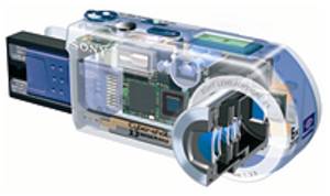 Sony's DSC-P1 digital still camera, cutaway view. Courtesy of Sony.