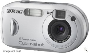 Sony's Cyber-shot DSC-P41 digital camera. Courtesy of Sony, with modifications by Michael R. Tomkins. Click for a bigger picture!