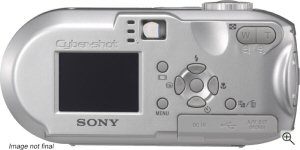 Sony's Cyber-shot DSC-P73 digital camera. Courtesy of Sony, with modifications by Michael R. Tomkins. Click for a bigger picture!