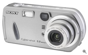 Sony's Cyber-shot DSC-P72 digital camera. Courtesy of Sony, with modifications by Michael R. Tomkins. Click for a bigger picture!