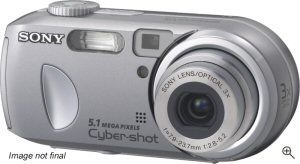 Sony's Cyber-shot DSC-P93 digital camera. Courtesy of Sony, with modifications by Michael R. Tomkins. Click for a bigger picture!