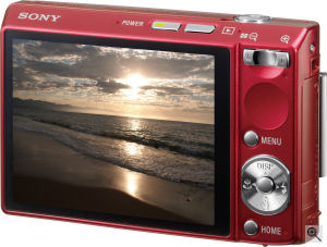 Sony's Cyber-shot DSC-T100 digital camera. Courtesy of Sony, with modifications by Michael R. Tomkins. Click for a bigger picture!