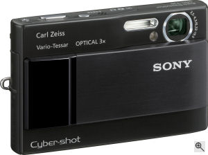 Sony's Cyber-shot DSC-T10 digital camera. Courtesy of Sony, with modifications by Michael R. Tomkins. Click for a bigger picture!