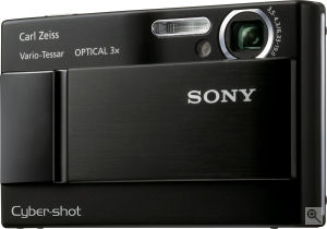 Sony's Cyber-shot DSC-T10 digital camera. Courtesy of Sony, with modifications by Michael R. Tomkins. Click for a bigger picture!
