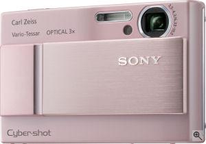 Sony's Cyber-shot DSC-T10 digital camera. Courtesy of Sony, with modifications by Michael R. Tomkins. Click for a bigger picture!
