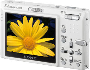Sony's Cyber-shot DSC-T10 digital camera. Courtesy of Sony, with modifications by Michael R. Tomkins. Click for a bigger picture!